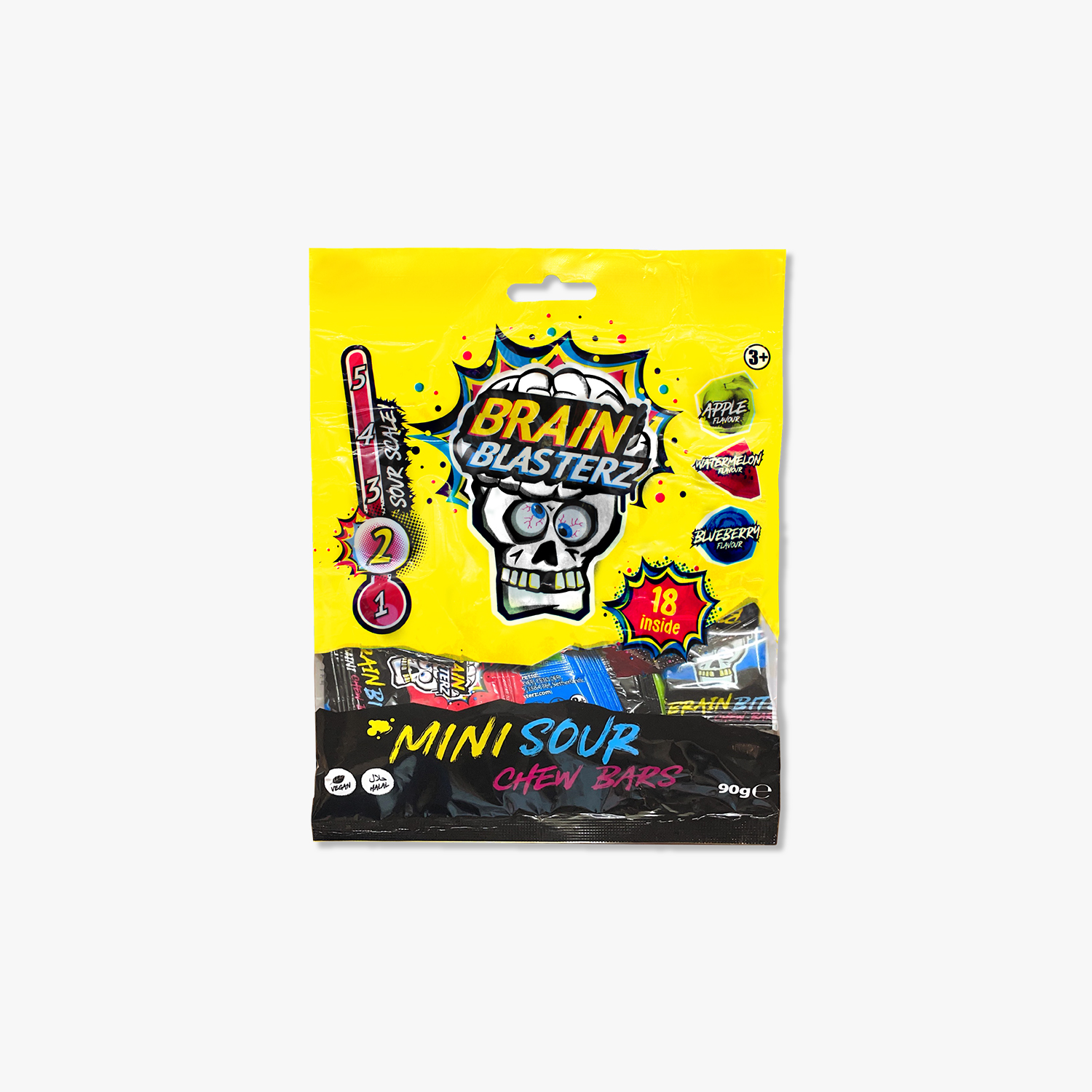 Brain Blasterz Mix Mini Chew Bars Apple, Watermelon & Raspberry Flavored - 90g
