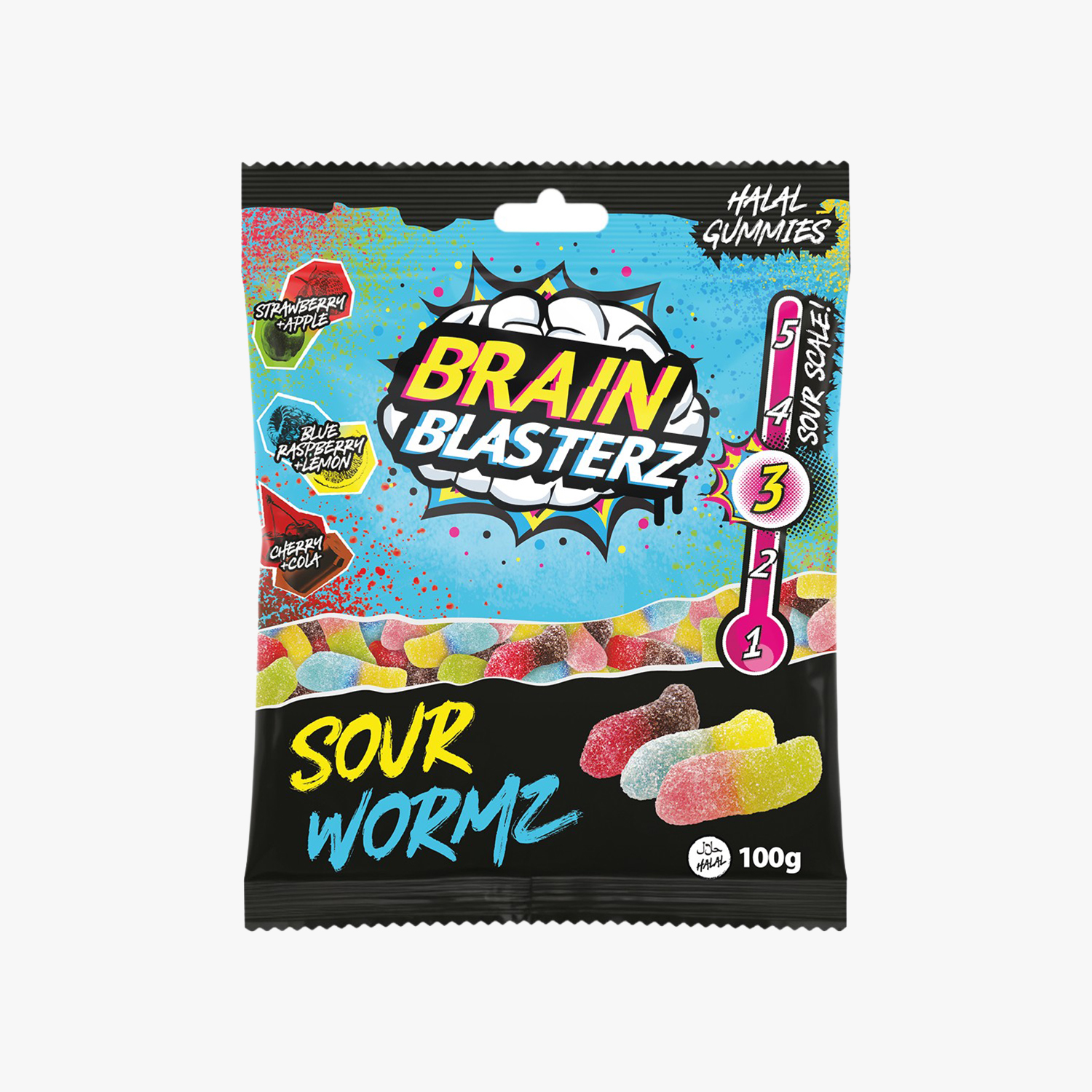 Brain Blasterz Sour Gummy Wormz - 100g