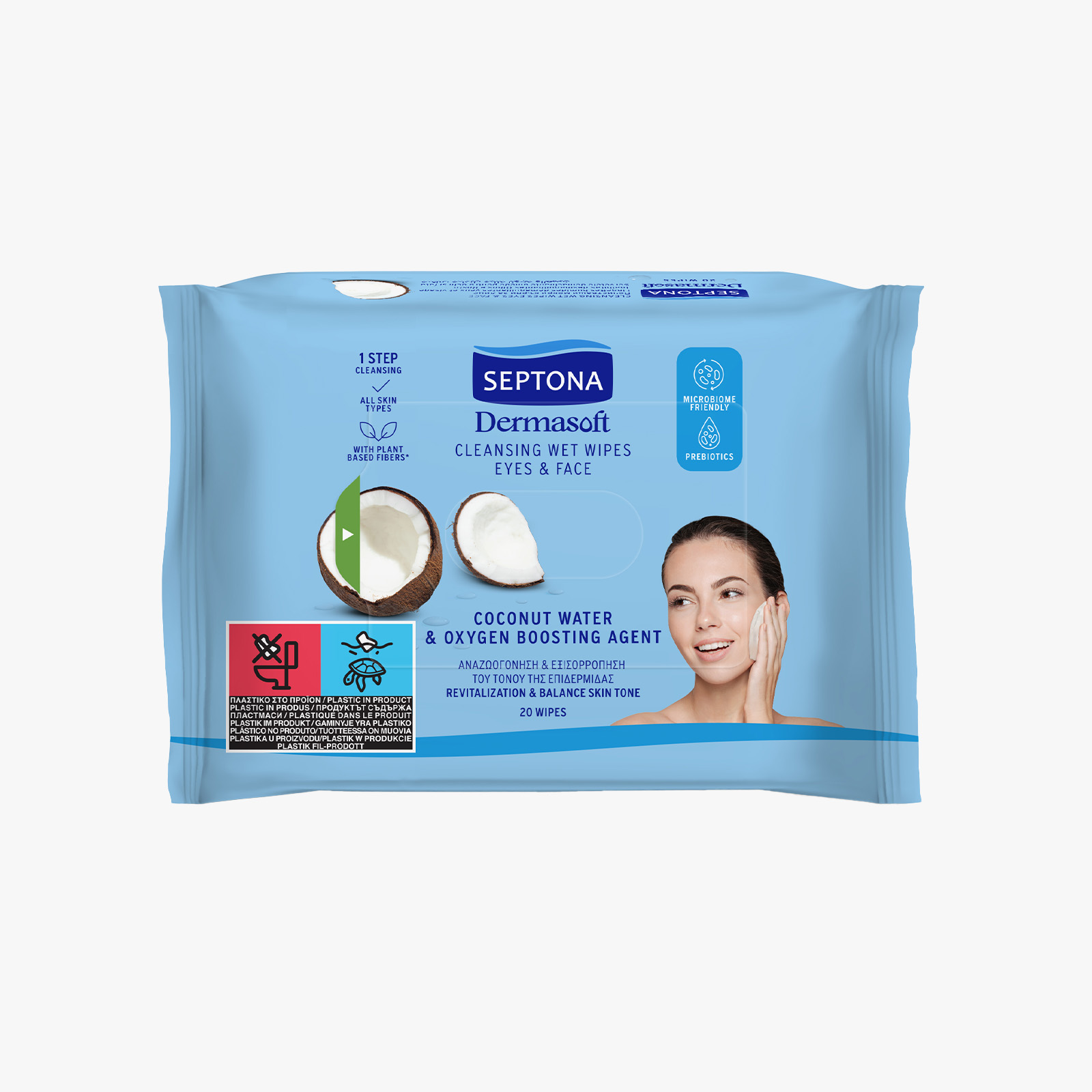 Septona Dermasoft Makeup Remover Wet Wipes with Coconut Water & Oxygen - 20 wipes