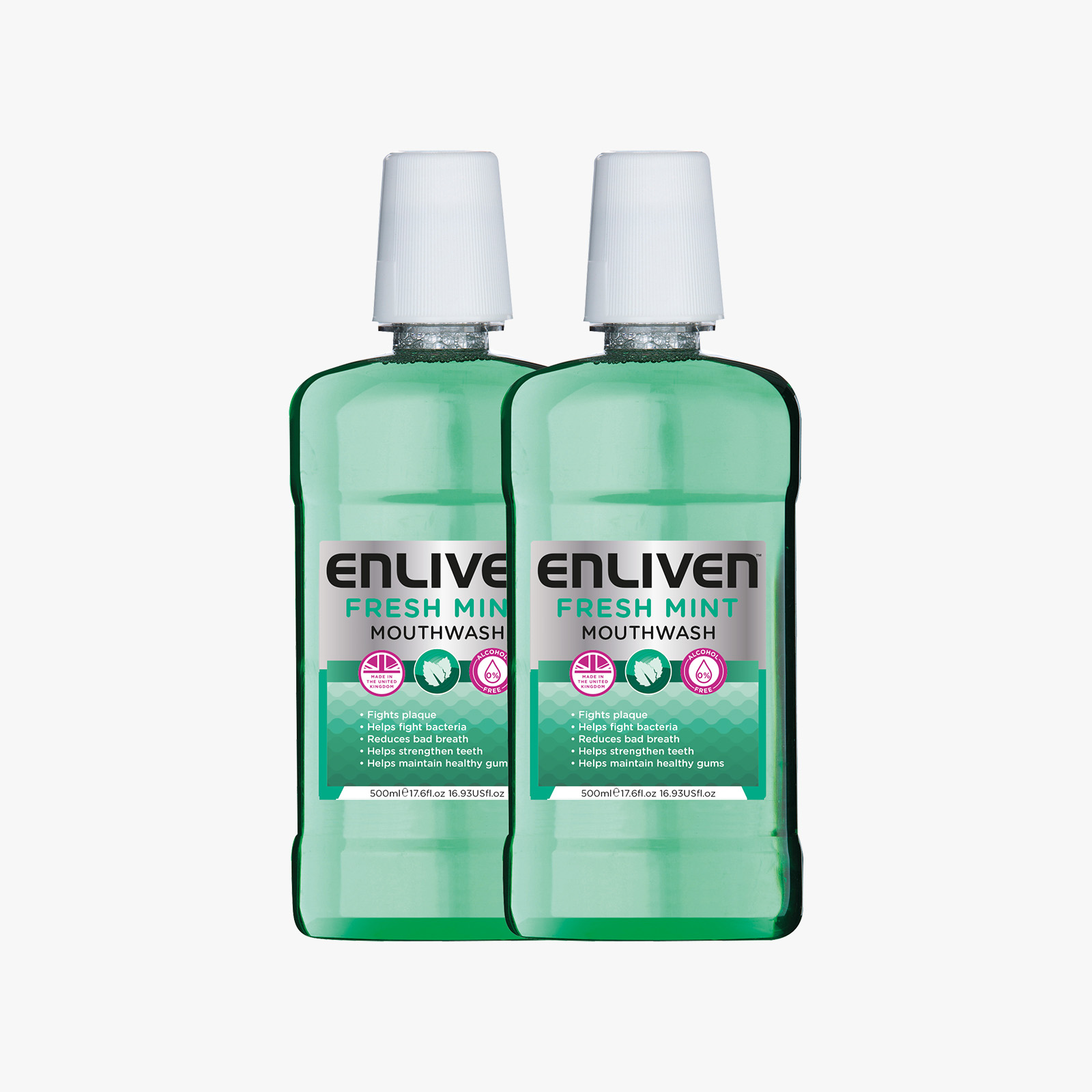 Enliven Mouthwash Freshmint Green - 500ml - 2 Packs