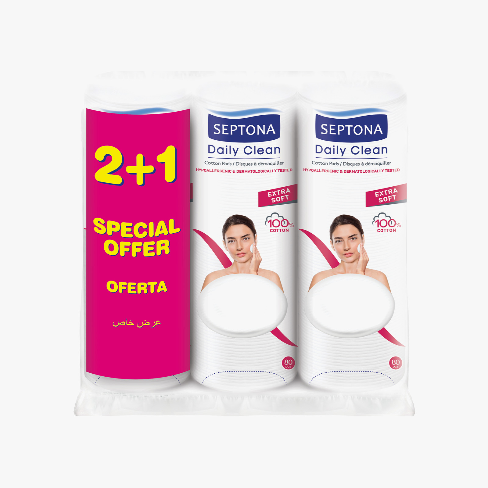 Septona Round Cotton Pads with Silk Protein Beauty Duo - 80 pieces (2+1 Free)