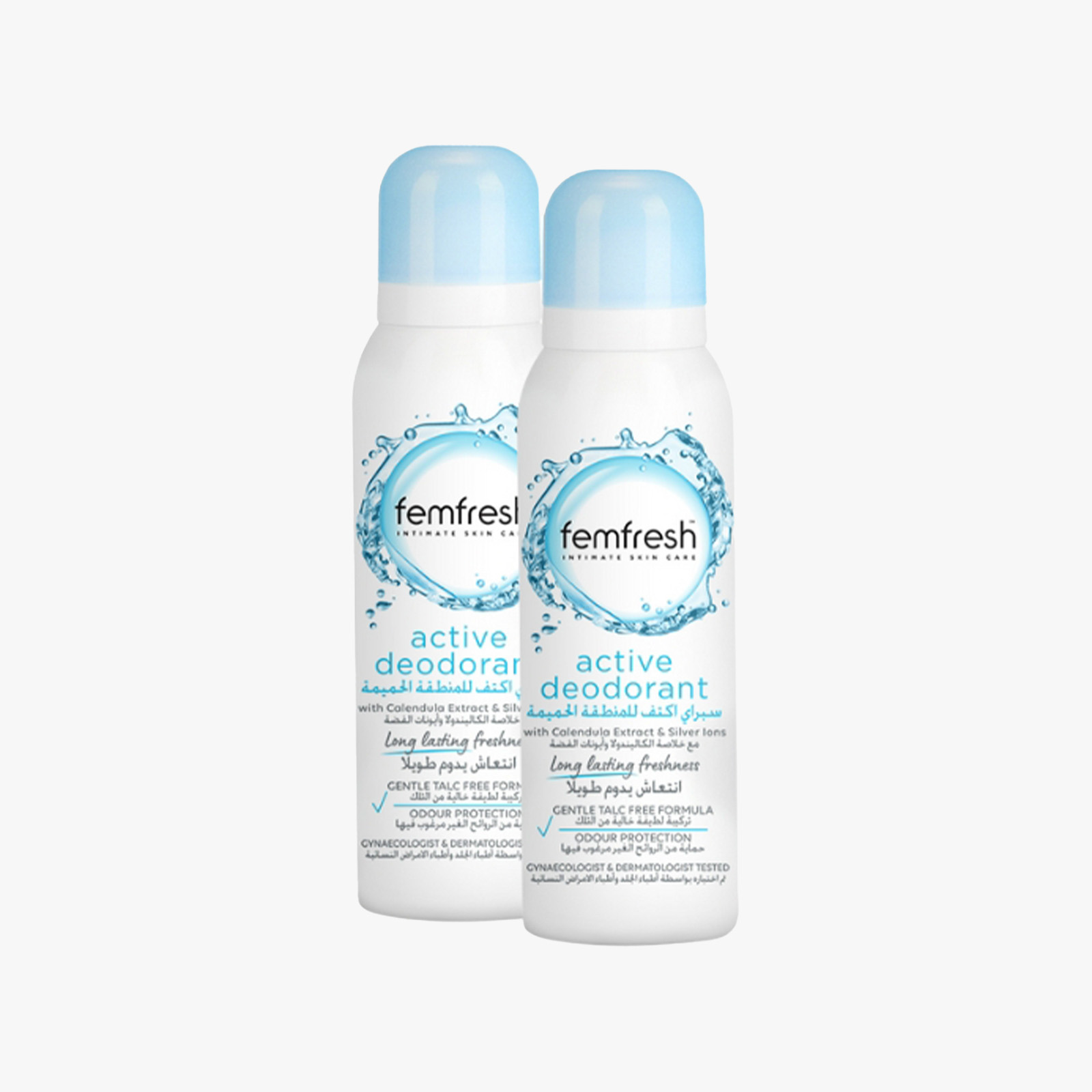 Femfresh Active Fresh Deodorant with Silver Ions - 125ml × 2 Packs